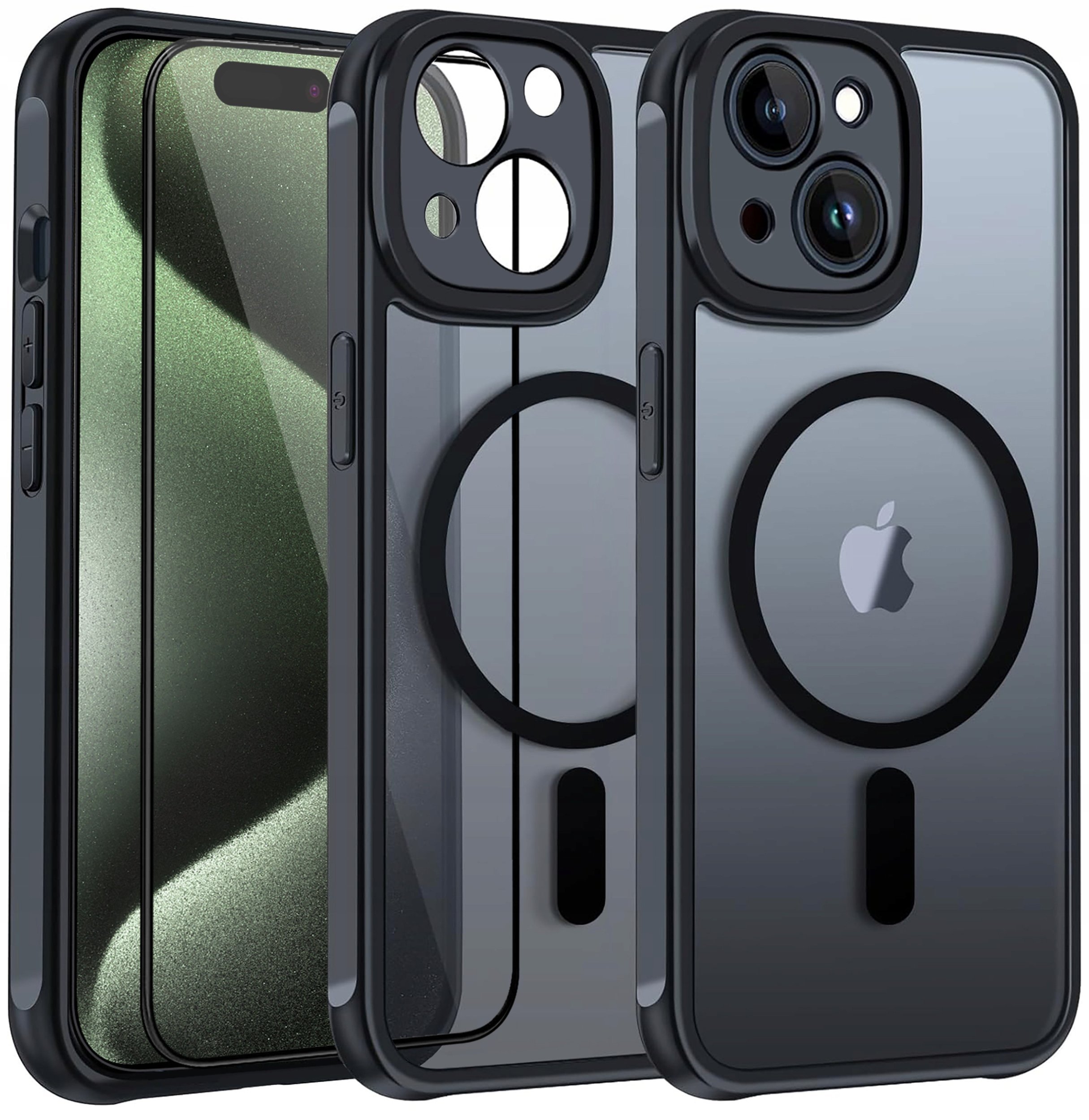 Etui do iPhone 15 do MagSafe MATT CASE WZMACNIANE 360 Szkło 5D PREMIUM