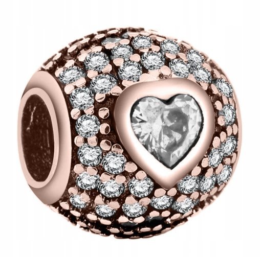Charms złoty Kula Serce w cyrkonie różowe złoto