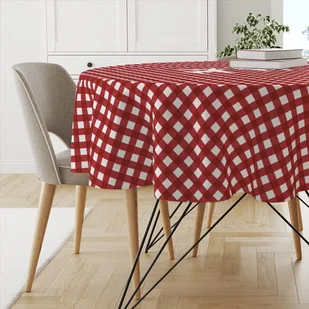 Obrus okrągły WINTER wzór BN01 | czerwona kratka i renifery średnica 100 cm - Obrusy i serwetki - miniaturka - grafika 1