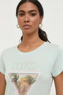 Koszulki sportowe damskie - Guess t-shirt damski kolor zielony - miniaturka - grafika 1