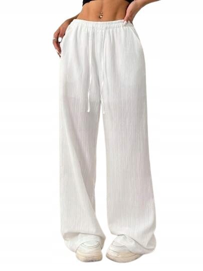 SHEIN BIAŁE SPODNIE DAMSKIE CASUAL PROSTE Z WIĄZANIEM 32 1HC