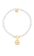 Bransoletki - Bransoletka z pereł z pozłacanym znakiem zodiaku Waga 16 cm - miniaturka - grafika 1