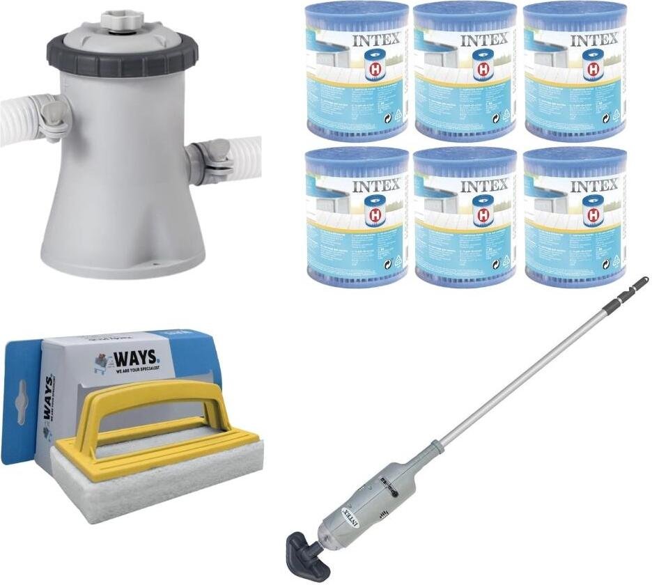 WAYS - Pielęgnacja basenu - Odkurzacz basenowy i pompa filtrująca 1250 l/u i 6 filtrów typu H oraz szczotka szorująca WAYS