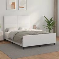 Łóżka - Lumarko Rama łóżka z zagłówkiem, biała, 140x200cm, obita sztuczną skórą - miniaturka - grafika 1