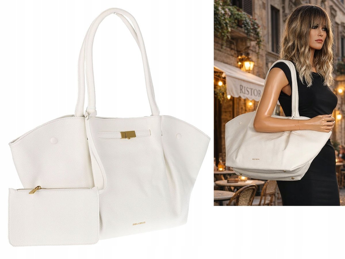 Regina Schrecker Torebka Damska Shopper na Ramię pojemna A4 RS5022 biała