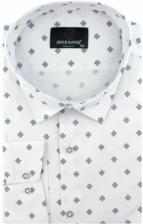 Koszule męskie - Massaro Duża Koszula Męska Elegancka Wizytowa do garnituru biała we wzory z długim rękawem Duże rozmiary Massaro B984 Koszula B984 - grafika 1