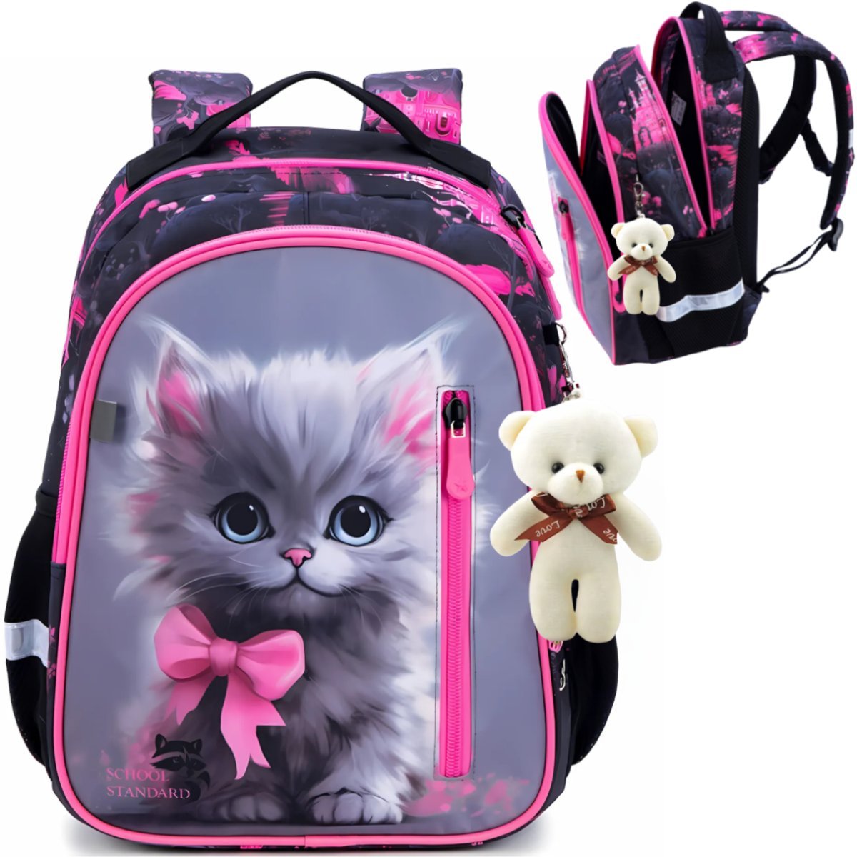 PLECAK SZKOLNY TORNISTER MŁODZIEŻOWY POJEMNY DUŻY DO SZKOŁY KOT [PLECAK1-Z]