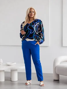 Eleganckie spodnie damskie plus size chabrowe (728) - MOON - Spodnie damskie - miniaturka - grafika 1