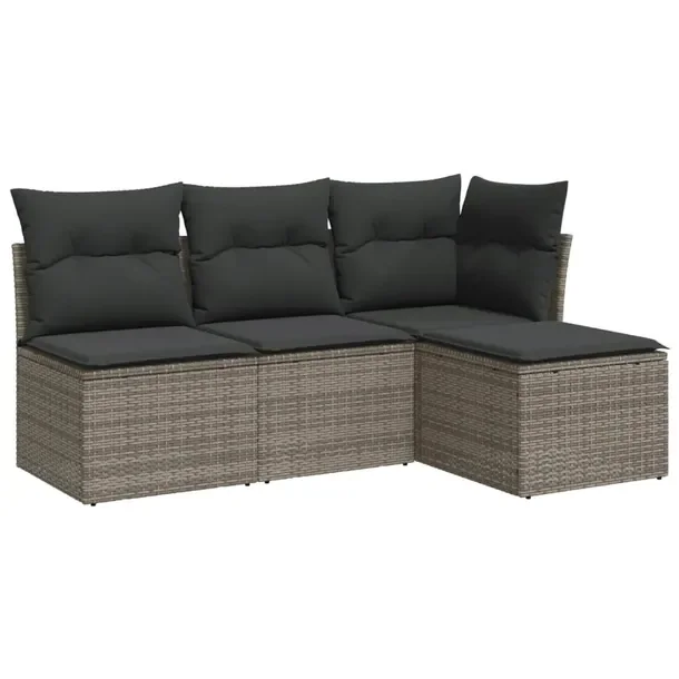 Zestaw wypoczynkowy z rattanu PE, szary, sofa 179x117x69 cm, podnóżek 55x