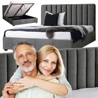 Łóżka - Łóżko 160x200 Podwójne Tapicerowane Mari z Pojemnikiem Welurowe Szare Loft - miniaturka - grafika 1