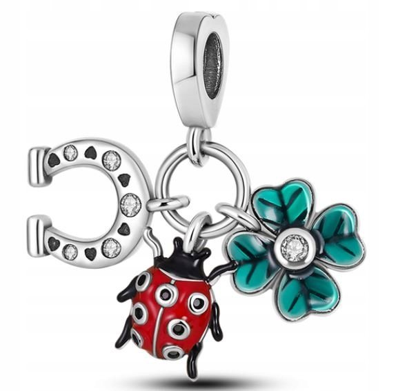 Charms Biedronka koniczynka podkowa srebro 925
