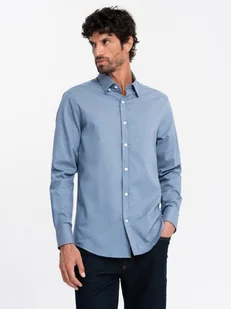 Koszula męska SLIM FIT z ozdobnej tkaniny niebieska V1 OM-SHCS-0175 - Ombre Clothing - Koszule męskie - miniaturka - grafika 1