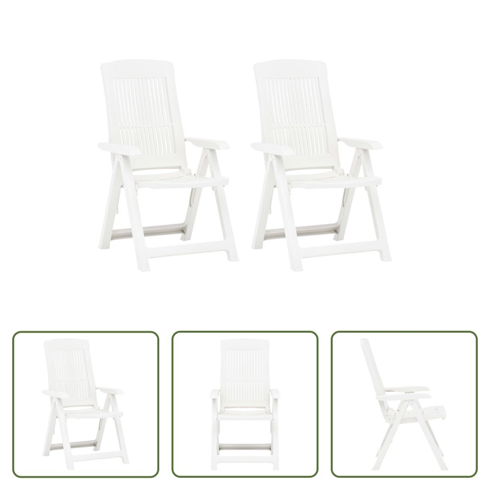 The Living Store Regulowane krzesła ogrodowe 2 szt. Plastik biały