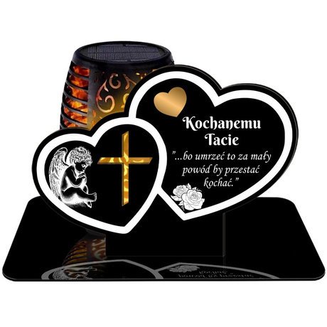 ZNICZ SOLARNY LED WIECZNY PODSTAWKA NA CMENTARZ GRÓB Serce EFEKT PŁOMIENIA DLA TATY