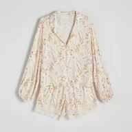 Piżamy damskie - Reserved - Dwucześciowa piżama w kwiaty - Kremowy - miniaturka - grafika 1