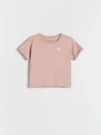 Bluzki dla niemowląt - Reserved - T-shirt z haftem - pastelowy róż - miniaturka - grafika 1