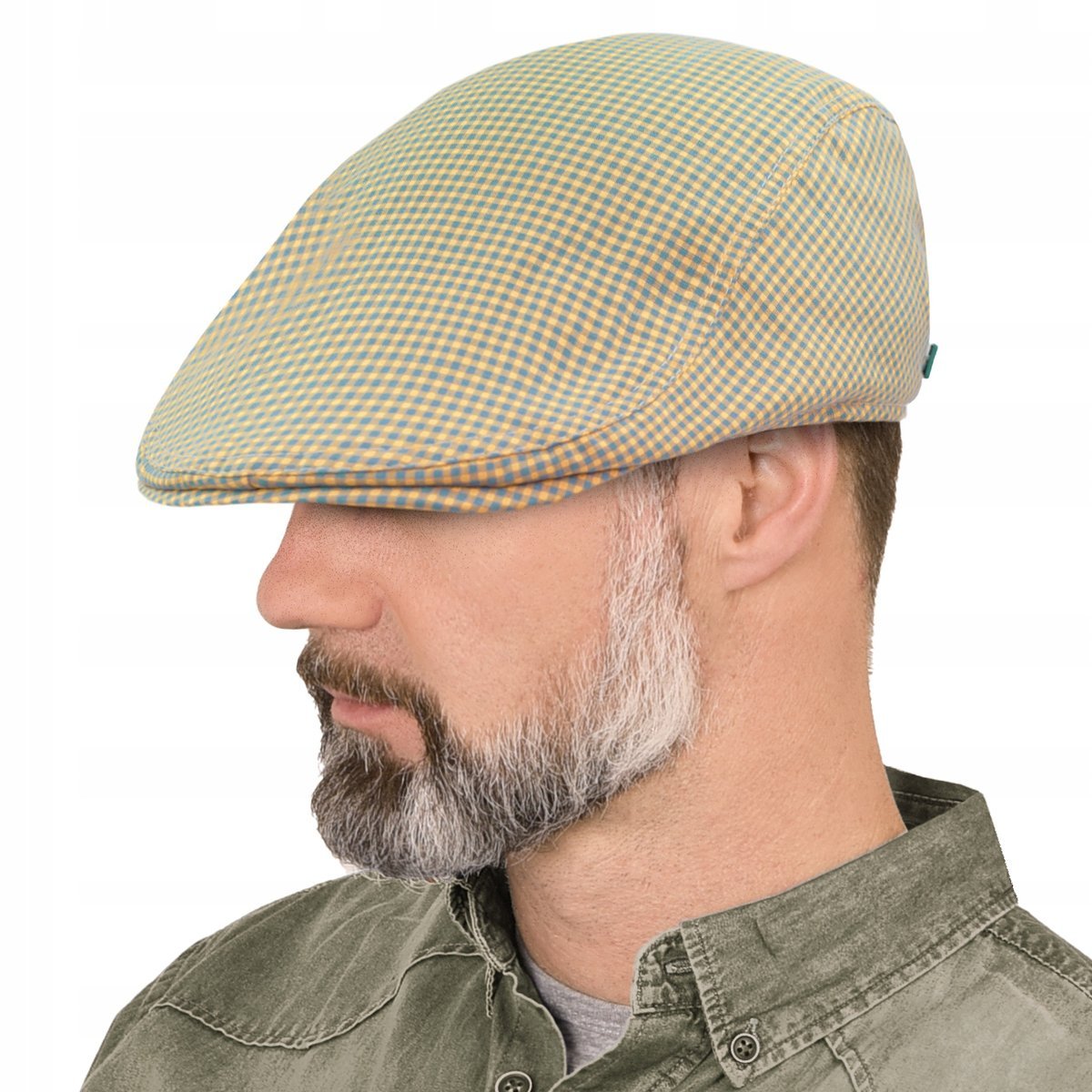 KASZKIET Męski Bawełniany na Lato Czapka w Krateczkę BŁĘKITNY Pako Jeans