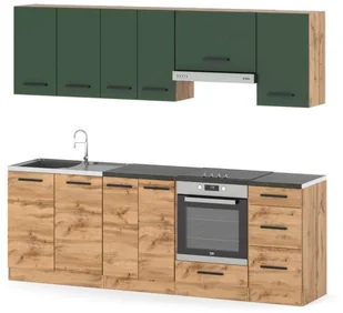 Kuchnia Modułowa Z Blatem 2.4m Drewniana Wotan Butelkowa Zieleń Dąb Wotan - Meble kuchenne - miniaturka - grafika 1