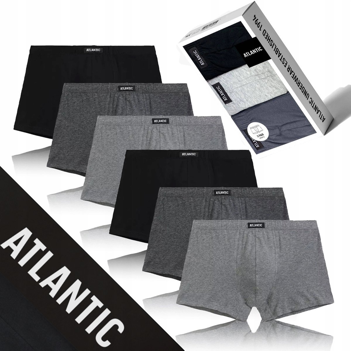 BOKSERKI MĘSKIE dopasowane bawełniane wygodne 6pak Atlantic *S