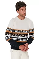 Swetry męskie - Trendyol Męska bluza z okrągłym dekoltem Colorblock Slim sweter, Ecru, L, Ecru, L - miniaturka - grafika 1