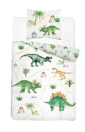 Pościel dla dzieci - Pościel młodzieżowa 140x200 biała z dinozaurami T-Rex, triceratops i stegozaurem - Cotton Junior Collection - miniaturka - grafika 1