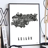 Obrazy i zdjęcia na płótnie - Mapa - KRAKÓW plakat czarno biały - miniaturka - grafika 1