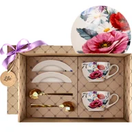 Filiżanki - Filiżanka porcelanowa ze spodkiem i łyżeczką (zestaw 2 szt.) 245 ml zestaw prezentowy Lile Prati P35201 - miniaturka - grafika 1