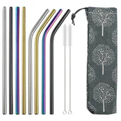 Słomki do napojów - Słomki metalowe wielorazowe 8szt, Mix Kolorów 1 - miniaturka - grafika 1