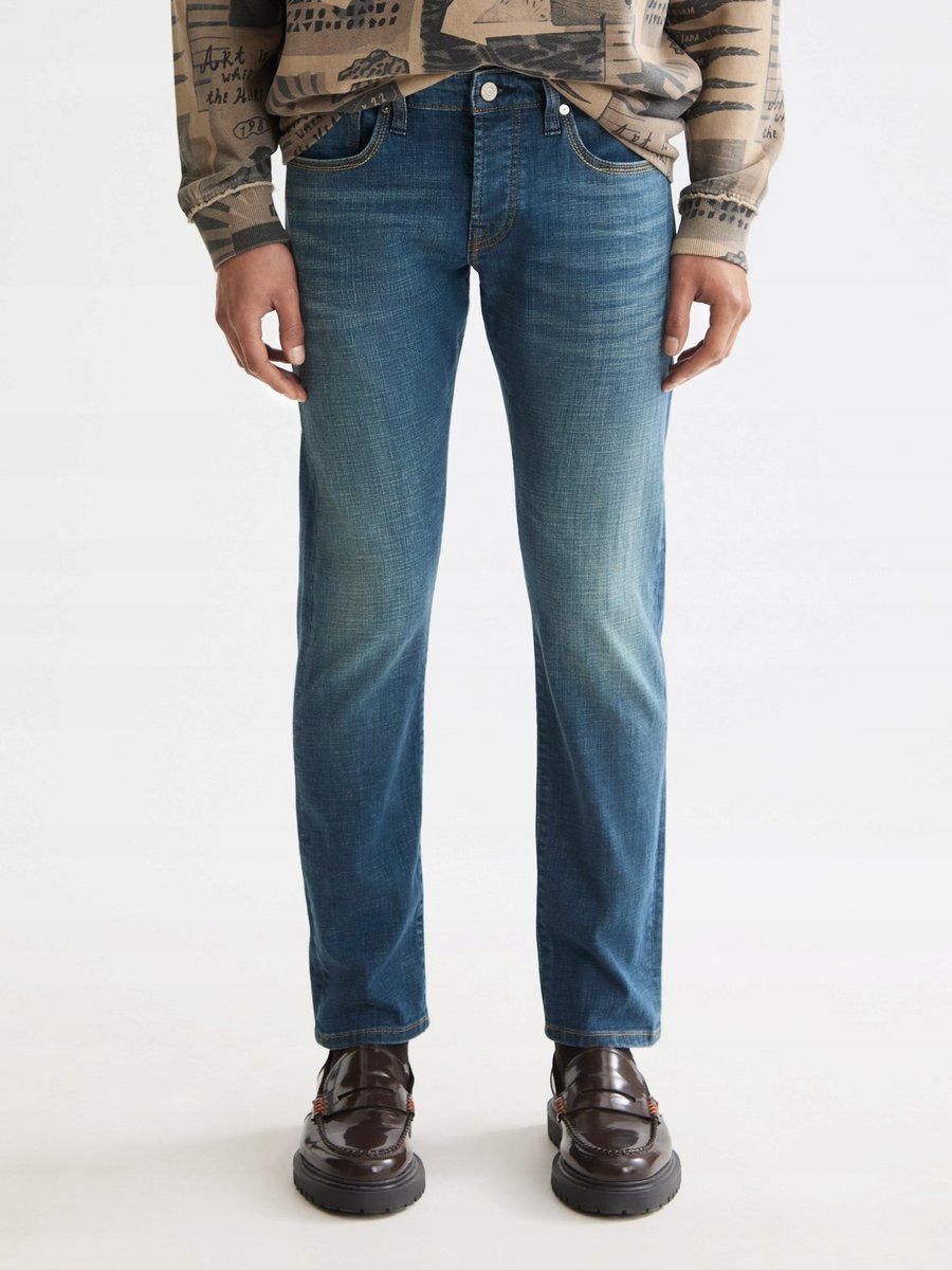 SCOTCH SODA NIEBIESKIE JEANSY Z HAFTEM KLASYCZNE PROSTE 31/32 16FA