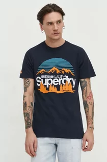 Koszulki męskie - Superdry t-shirt bawełniany męski kolor granatowy z nadrukiem - grafika 1