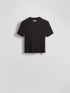 Swetry damskie - Reserved - Bluzka z kołnierzem polo - brązowy - miniaturka - grafika 1
