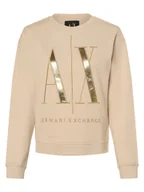 Bluzy damskie - Armani Exchange Bluza damska Kobiety Bawełna beżowy nadruk, XS - miniaturka - grafika 1