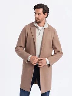 Płaszcze męskie - Męski lekki płaszcz jednorzędowy - beżowy V7 OM-COWC-0104 - grafika 1