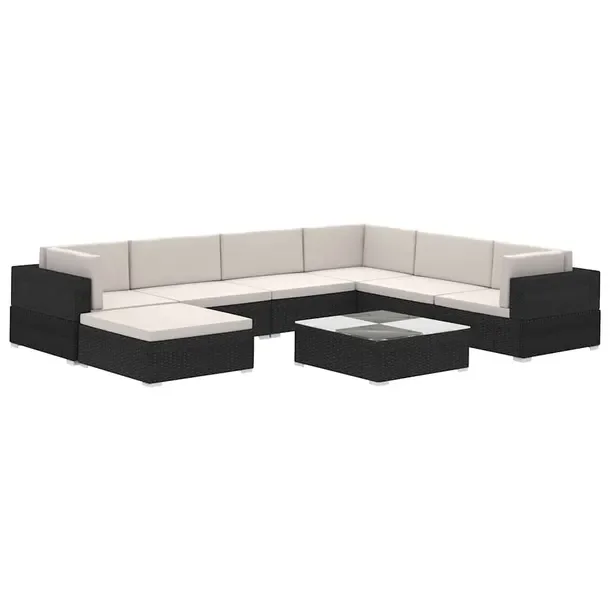 Zestaw mebli ogrodowych rattanowych czarny/kremowy 6cm