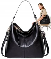 Torebki damskie - Torebka Skórzana Damska Czarna Miejska Pojemna A4 - miniaturka - grafika 1