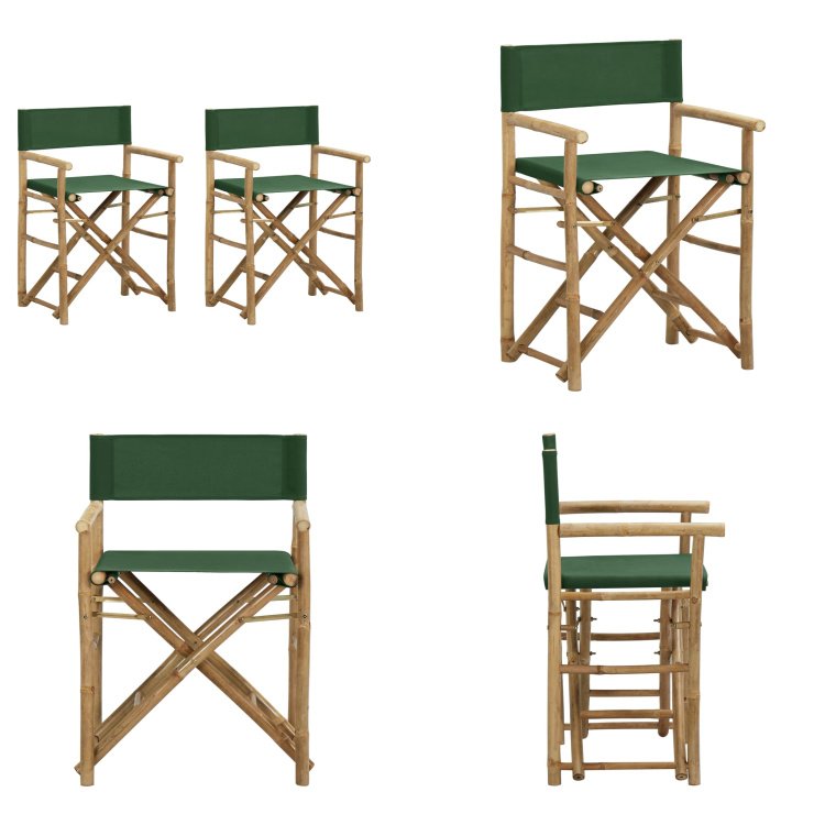 vidaXL Składane krzesła reżyserskie 2 szt. Zielony bambus i tkanina - Krzesło reżyserskie - Krzesła reżyserskie - Krzesło ogrodowe - Krzesła ogrodowe