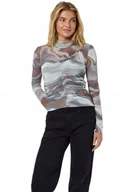 Bluzki damskie - NOISY MAY BLUZKA DOPASOWANA Z GOLFEM I MARMURKOWYM NADRUKIEM M XQA - miniaturka - grafika 1