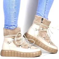 Botki damskie - Damskie Śniegowce Botki Na Platformie Ocieplane Vinceza 87952 Beżowe - miniaturka - grafika 1