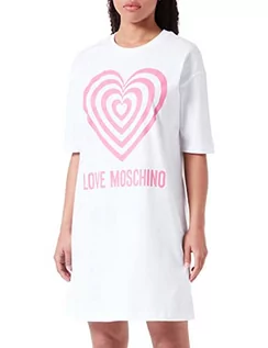 Sukienki - Love Moschino Damska sukienka z krótkim rękawem w kształcie litery T, komfortowa sukienka, Optical White, rozmiar 42, optical white, 42 - grafika 1