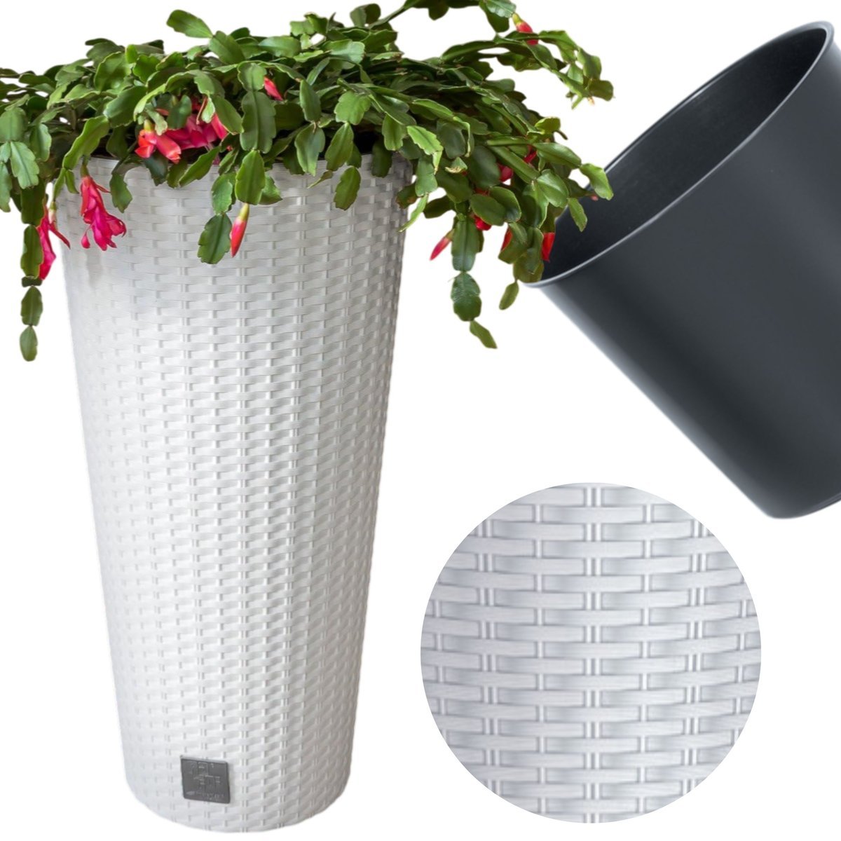 Doniczka okrągła ratanowa 20cm Donica wysoka + wkład dystansowy