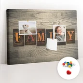 Tablice i flipcharty - Szkolna Tablica korkowa 60x40 cm, Kolorowe Pinezki, wzór Napis rodzina - miniaturka - grafika 1