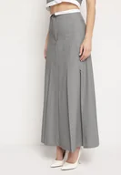 Spódnice - Szara Spódnica Maxi Rozkloszowana w Garniturowym Stylu Araxna - miniaturka - grafika 1