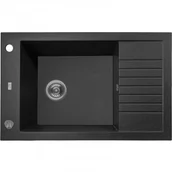 Zlewozmywaki - LAVEO SBR 713T Zlewozmywak granitowy 1 komora z półociekaczem Wymiary: 500x780x207 mm Wykończenie: czarne W zestawie z syfonem Space Saving i korkiem automatycznym - miniaturka - grafika 1