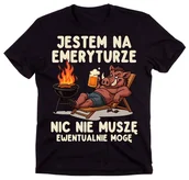 Moda i Uroda OUTLET - Męska koszulka dla emeryta z dzikiem i napisem - JESTEM EMERYTEM NIC NIE MUSZĘ EWENTUALNIE MOGĘ - miniaturka - grafika 1