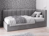 Łóżka dla dzieci i młodzieży - Tapczan jednoosobowy tapicerowany 90x200 z pojemnikiem ze stelażem grafitowy Velvet Tom - miniaturka - grafika 1