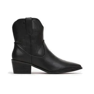 Botki Modne Stylowe Wygodne Komfortowe Na Płaskim Obcasie Eleganckie Skórzane Western Damskie Kowbojki Na Obcasie Czarne Emi 38 - Botki damskie - miniaturka - grafika 1