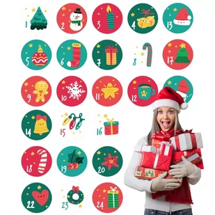 Naklejki Na Kalendarz Adwentowy Do Kalendarza Adwentowego Świąteczne 24 szt. - Ozdoby bożonarodzeniowe - miniaturka - grafika 1