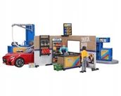 Samochody i pojazdy dla dzieci - Bruder, Stacja paliw z myjnią i z autem czerwonym Roadstar, 062111 - miniaturka - grafika 1