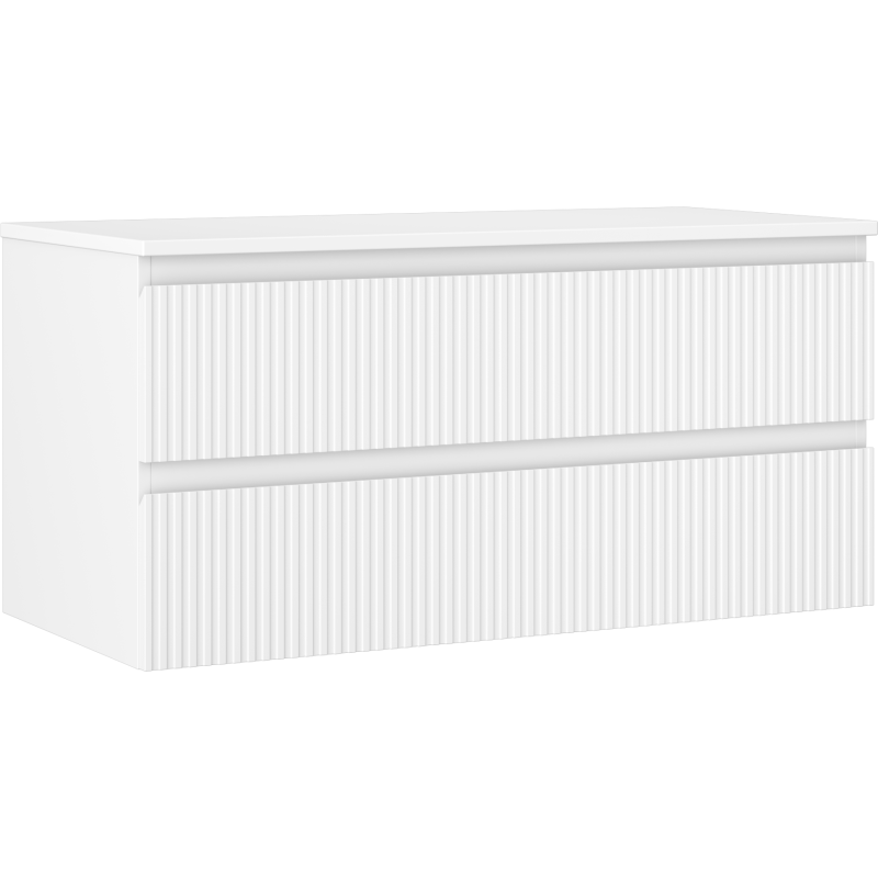 Mexen Rivel szafka łazienkowa podumywalkowa 100 cm z blatem, 2 szuflady, ryflowana , biała mat - 91A20-10047-2-BFFC01