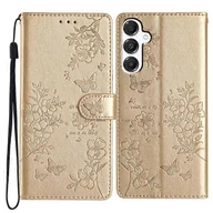 Portfele - Kompatybilny z Samsung Galaxy A36 5G Portfel Etui na telefon Motyl Kwiatowy nadruk Skórzana klapka Złoto - miniaturka - grafika 1